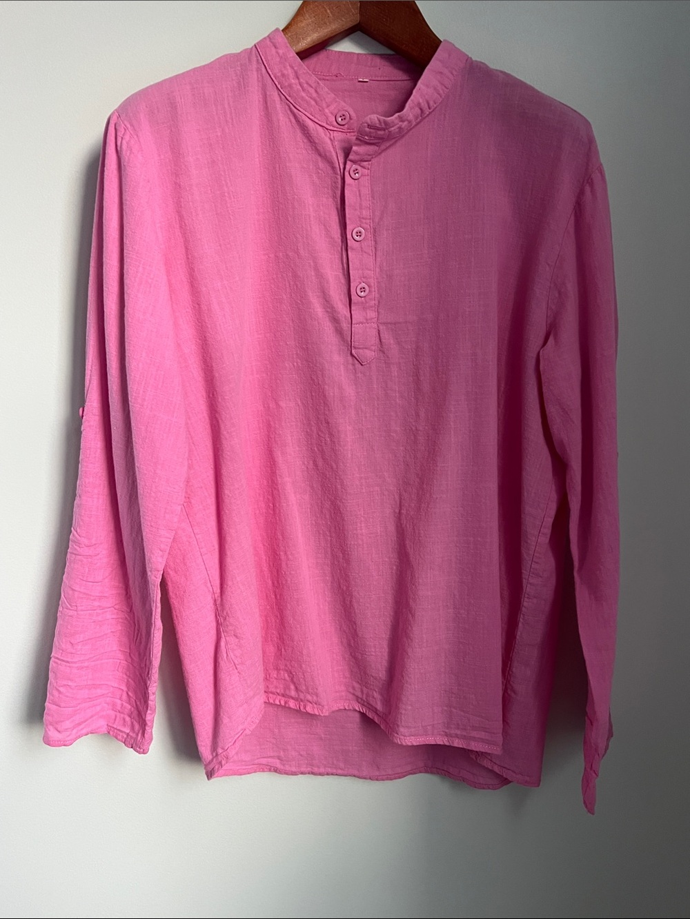 Women's 100% Cotton Pink Long-Sleeve Tunic Henley Size L